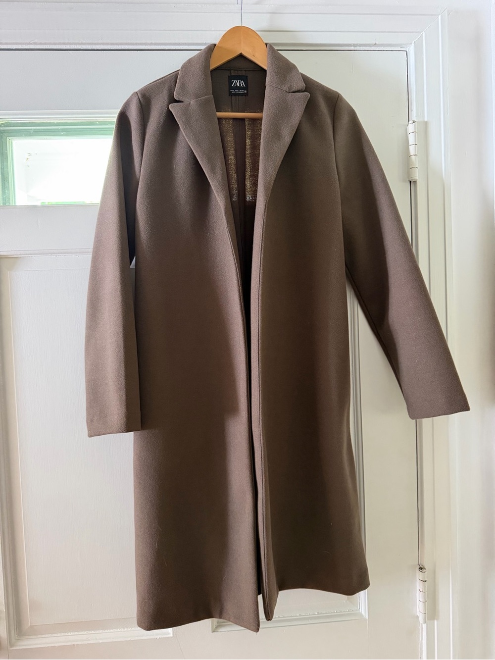 Zara Women's Taupe/Brown Long Wool-Blend Trench Coat
